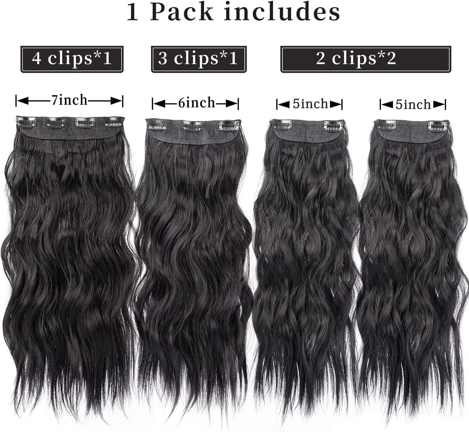 Clip in Hair Extensions 4PCS Black Thick Hair Piece 20