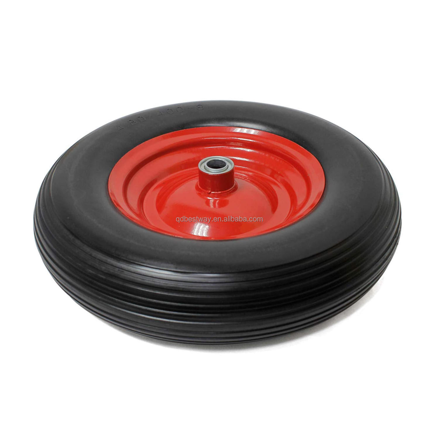 16 x 4.80/4.00-8 tire wheel, PU foam tyre with metal wheel rim, flat free airless solid tire wheelbarrow tire wheel