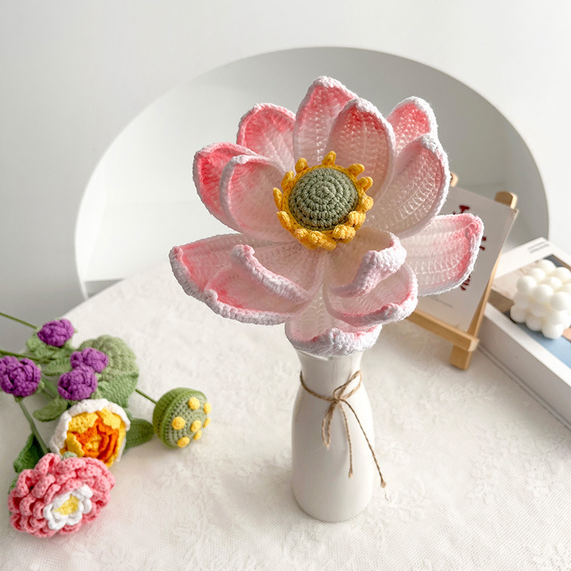 Knitted Knit Flower Finished Product Crochet Flowers Free Pattern Crochet Flower Bouquet Home Decoration