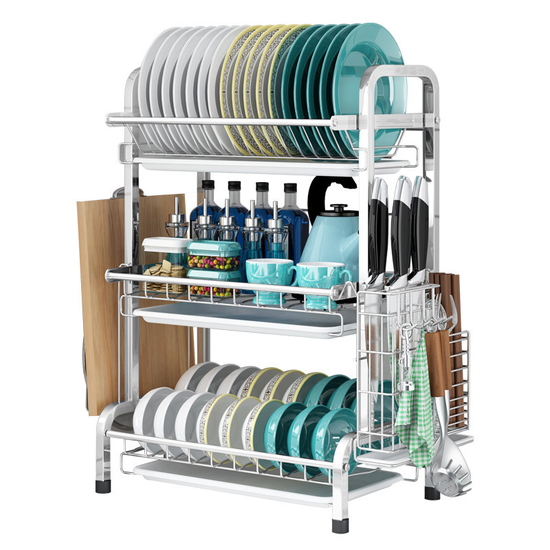 Multifunction Stainless Steel Kitchen Dish Rack 2 ,3,4 Tier Dish Drying Rack Cutlery Drainer Dish Drainer Rack On Wash Basin