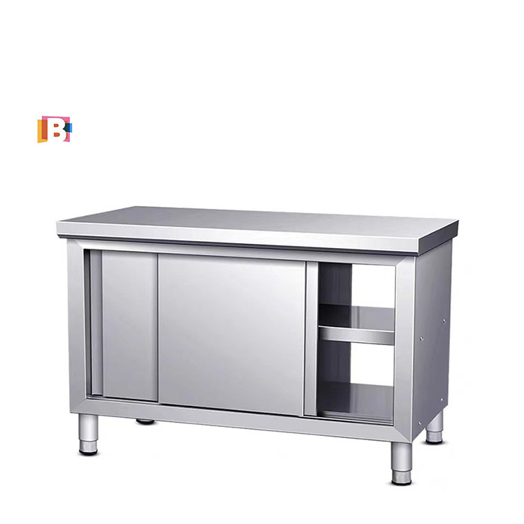 Food Grade Stainless Steel Double Doors Storge Kitchen Table Steel Work Bench