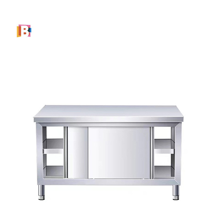 Food Grade Stainless Steel Double Doors Storge Kitchen Table Steel Work Bench