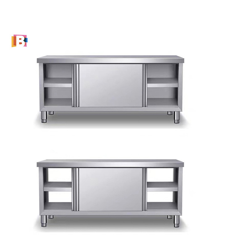 Food Grade Stainless Steel Double Doors Storge Kitchen Table Steel Work Bench