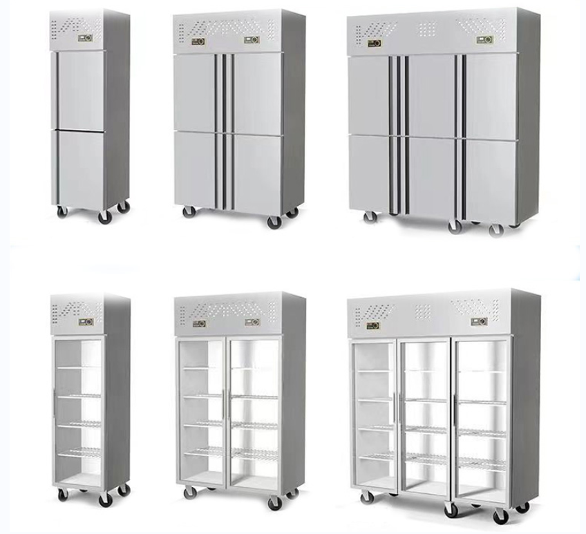 Stainless Steel 4 Doors Refrigerator Kitchen Cabinet Refrigerator Cooling Drinks Upright Fridge Freezer