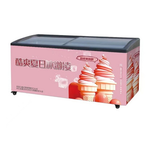 Table top ice cream display freezer curved glass sliding refrigerator  ice cream showcase freezer