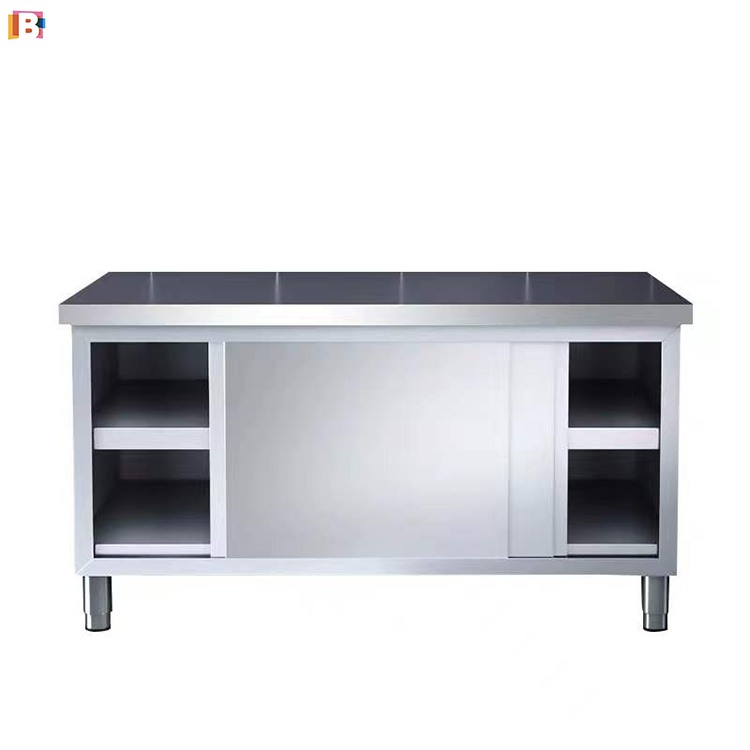 Restaurant Kitchen Equipment Stainless Steel Sliding Door Prep Metal Storage Cabinet Working Tool Table With Drawers