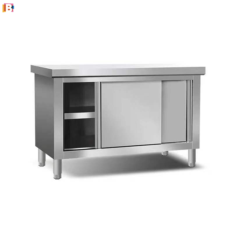 Restaurant Kitchen Equipment Stainless Steel Sliding Door Prep Metal Storage Cabinet Working Tool Table With Drawers