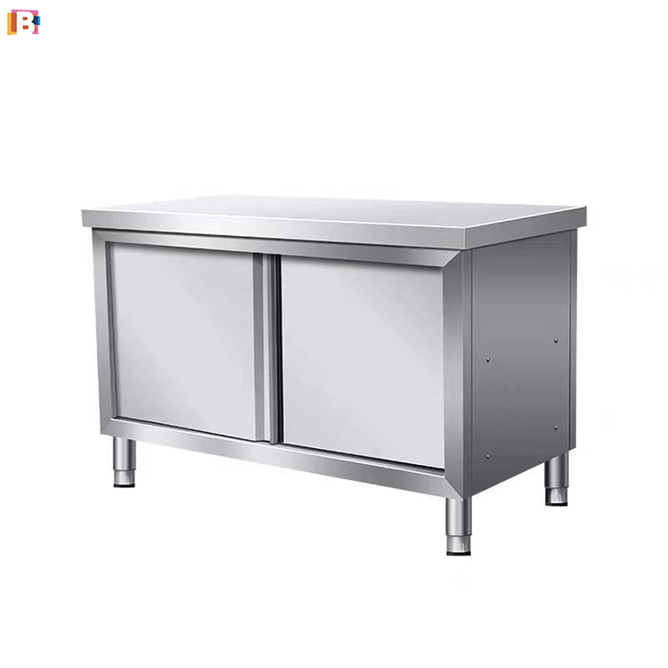 Restaurant Kitchen Equipment Stainless Steel Sliding Door Prep Metal Storage Cabinet Working Tool Table With Drawers