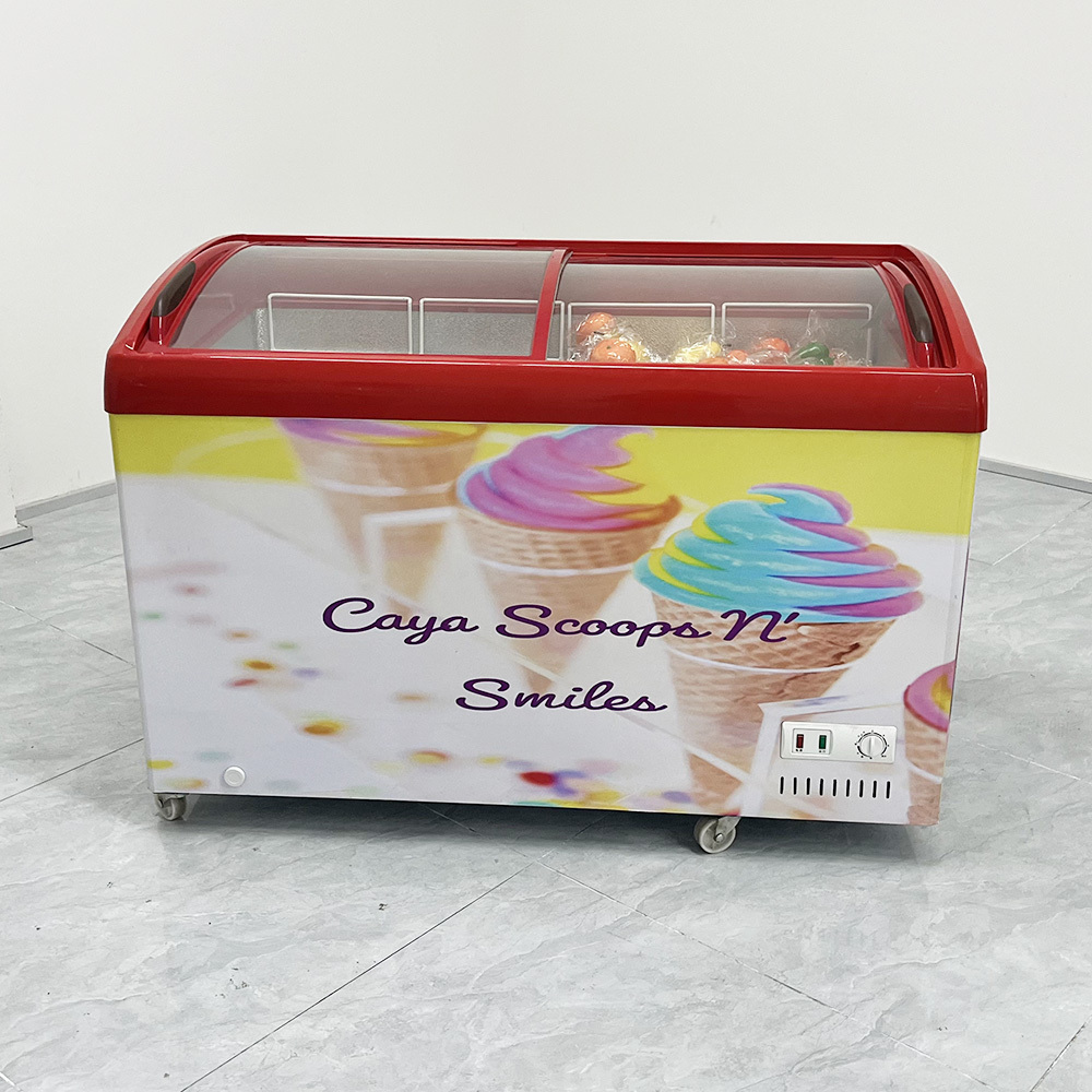 Table top ice cream display freezer curved glass sliding refrigerator  ice cream showcase freezer