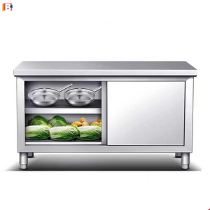 Restaurant Kitchen Equipment Stainless Steel Sliding Door Prep Metal Storage Cabinet Working Tool Table With Drawers