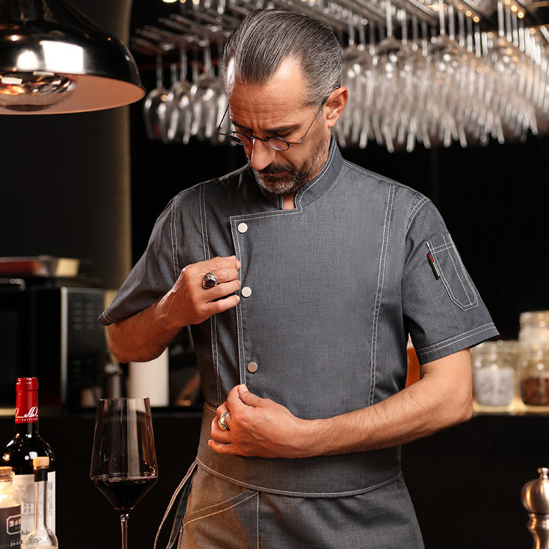 Restaurant Bakery Bar Hotel Kitchen Black White Gray Short Sleeve Chef Uniform