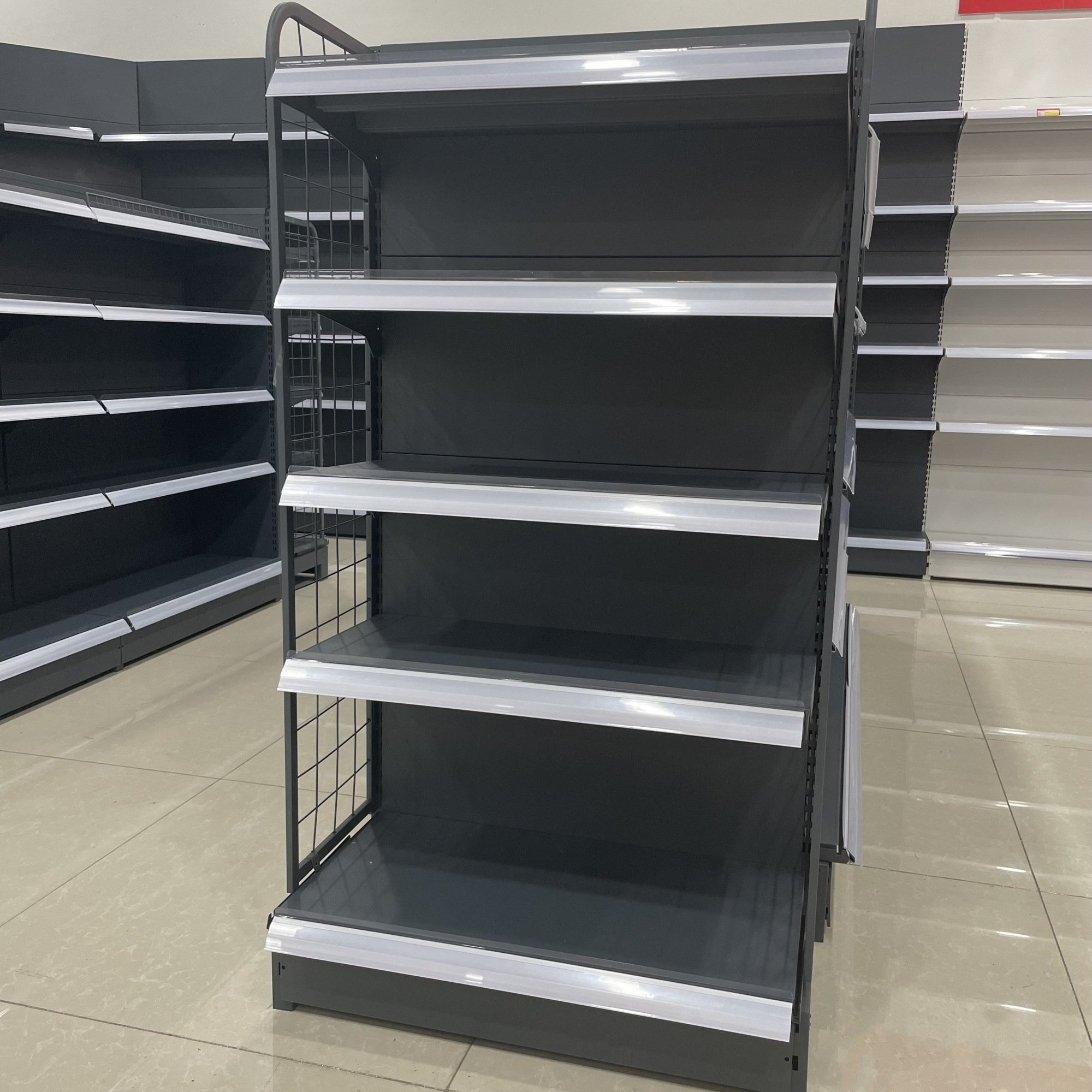 Custom supermarket shelf display racks Retail Store Shelf Heavy Duty gondola shelving double-sided supermarket shelves