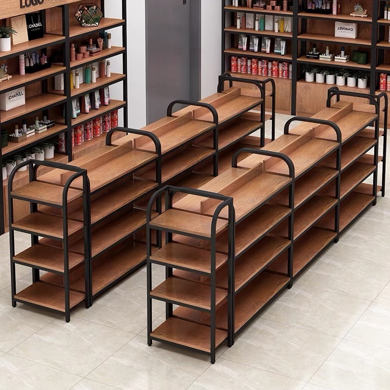 Custom Shop Shelves supermarket wooden display rack gondola shelving double-sided supermarket shelves super market racks