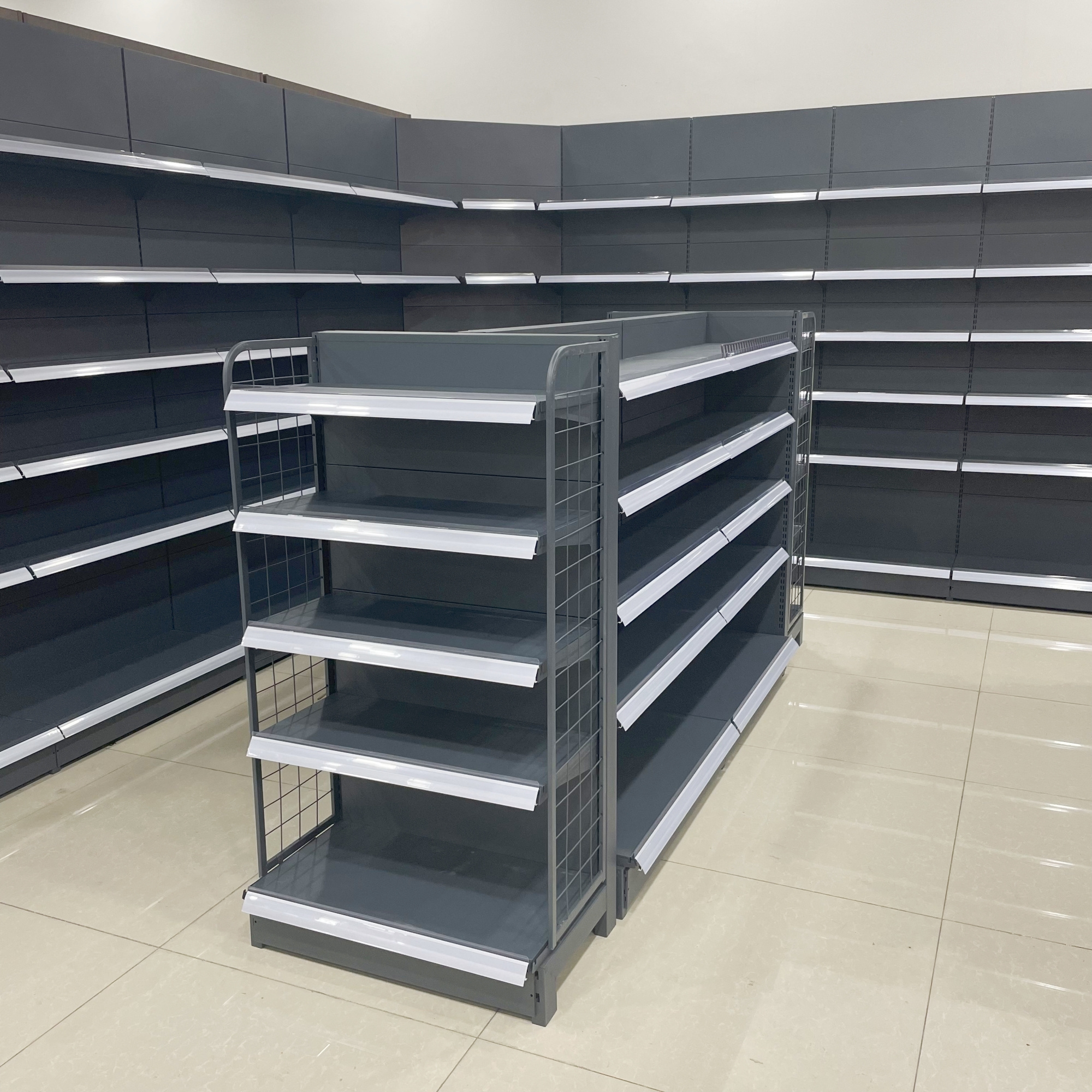 Custom supermarket shelf display racks Retail Store Shelf Heavy Duty gondola shelving double-sided supermarket shelves