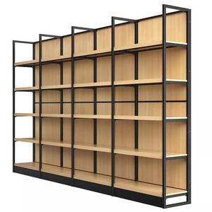 Custom Single Sided Wooden Supermarket Shelves Metal Display Racks For Customized Gondola Shop Shelves