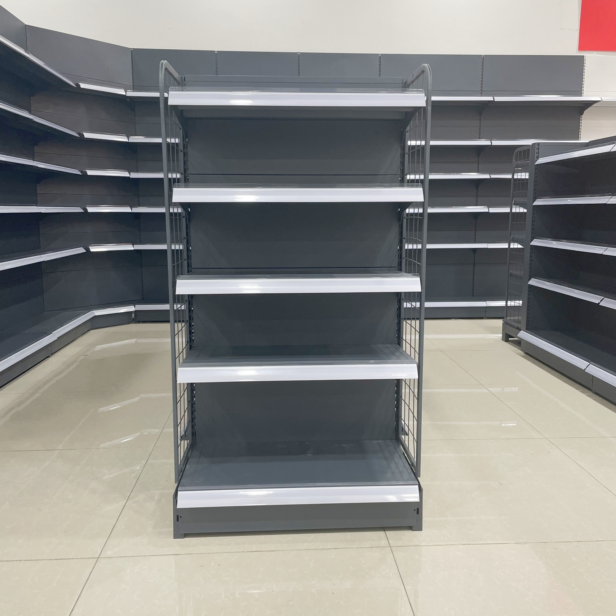 Custom gondola shelving double-sided rack supermarket shelves design pharmacy shelves for retail store