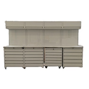 Gray metal tool cabinet with top cabinet tool backboard