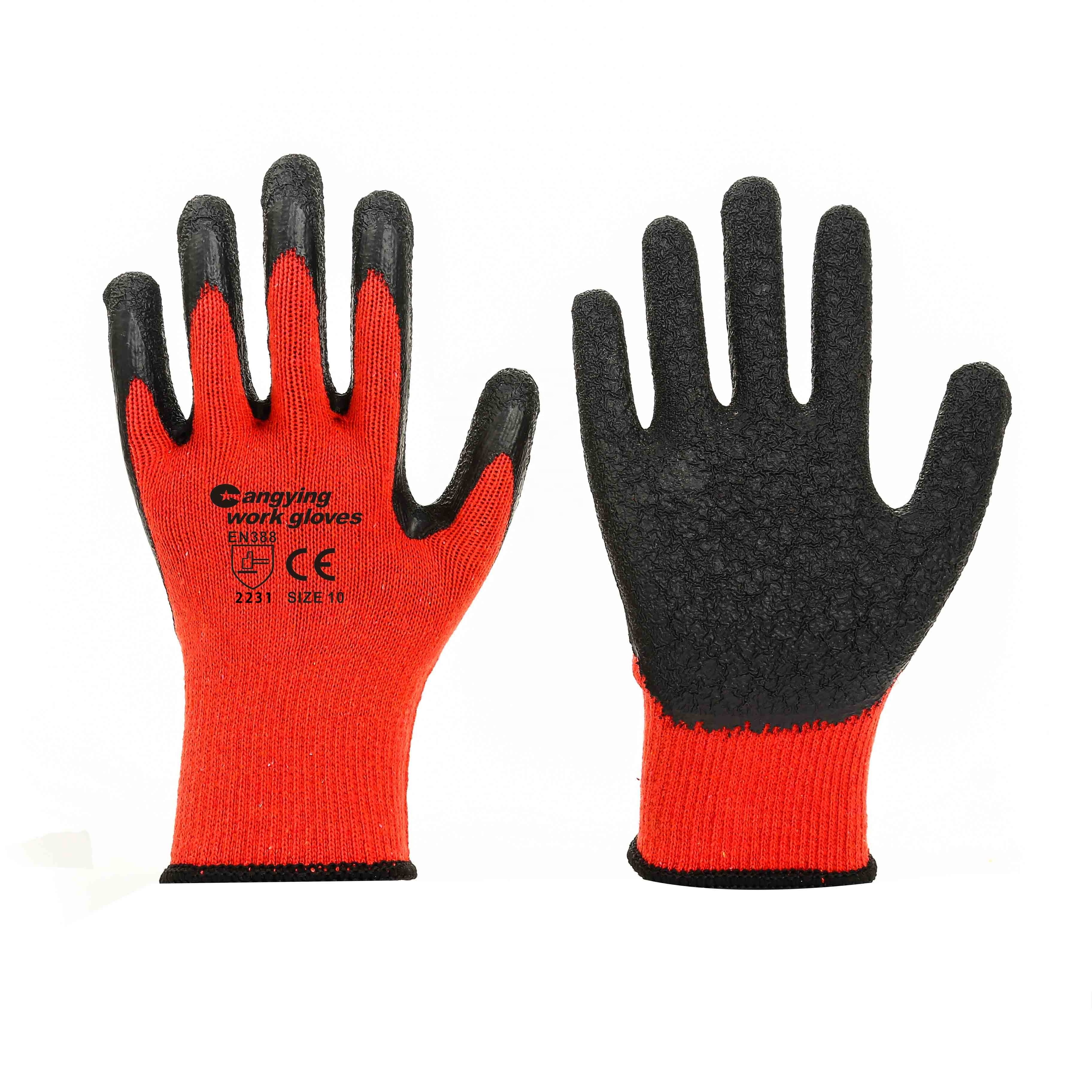 china factory wholesale red polyester nylon gloves with black latex coated safety gloves en388 work gloves men