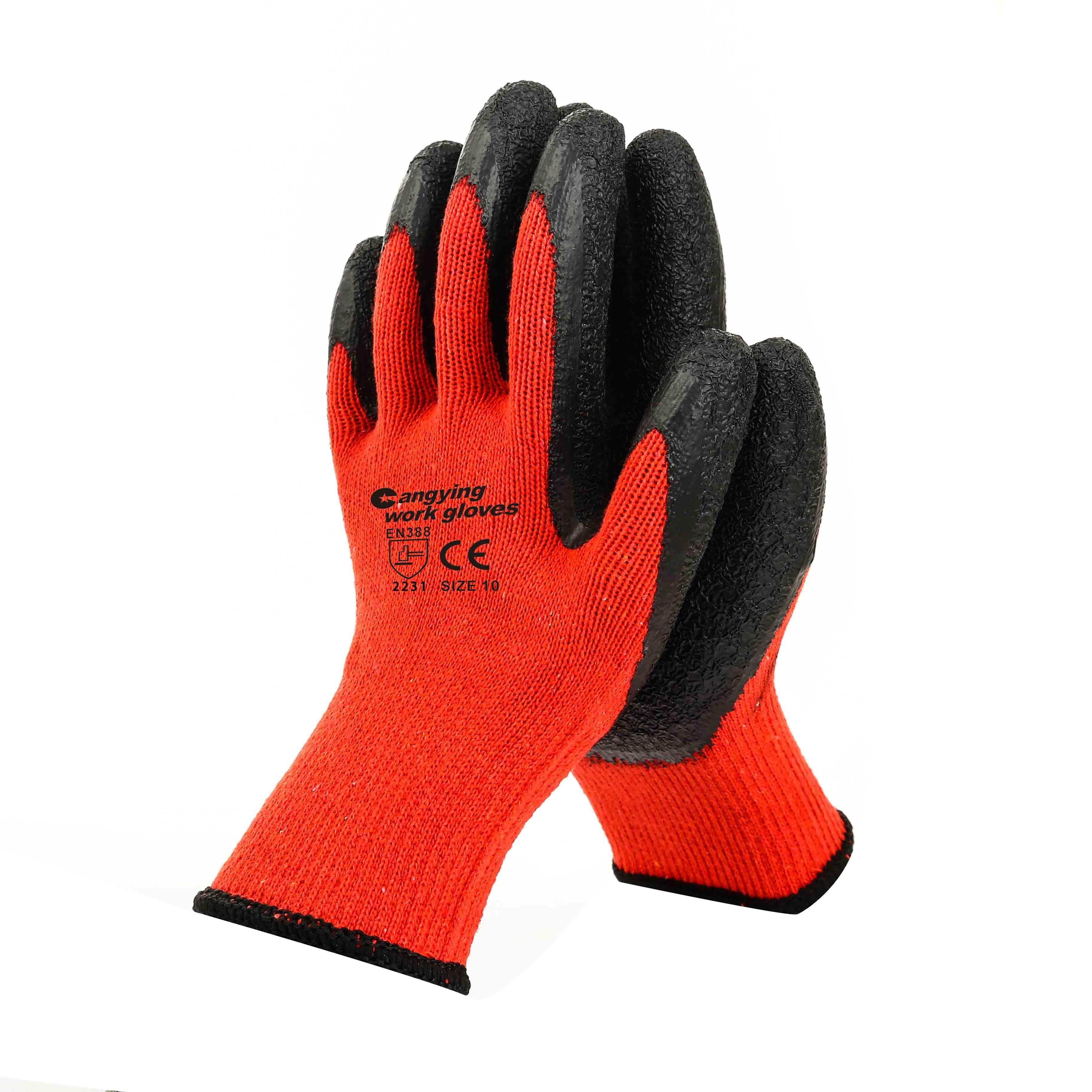 china factory wholesale red polyester nylon gloves with black latex coated safety gloves en388 work gloves men