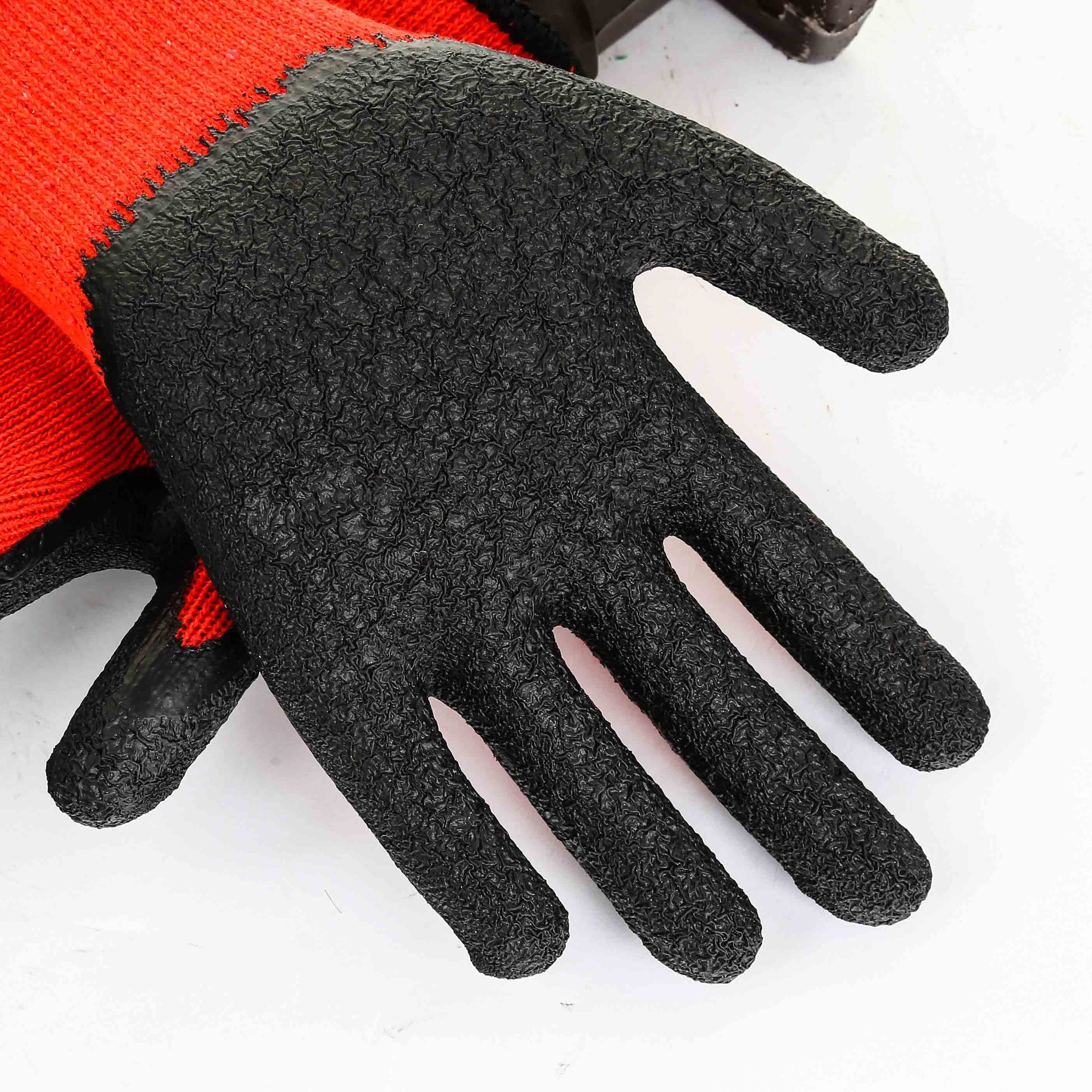 china factory wholesale red polyester nylon gloves with black latex coated safety gloves en388 work gloves men