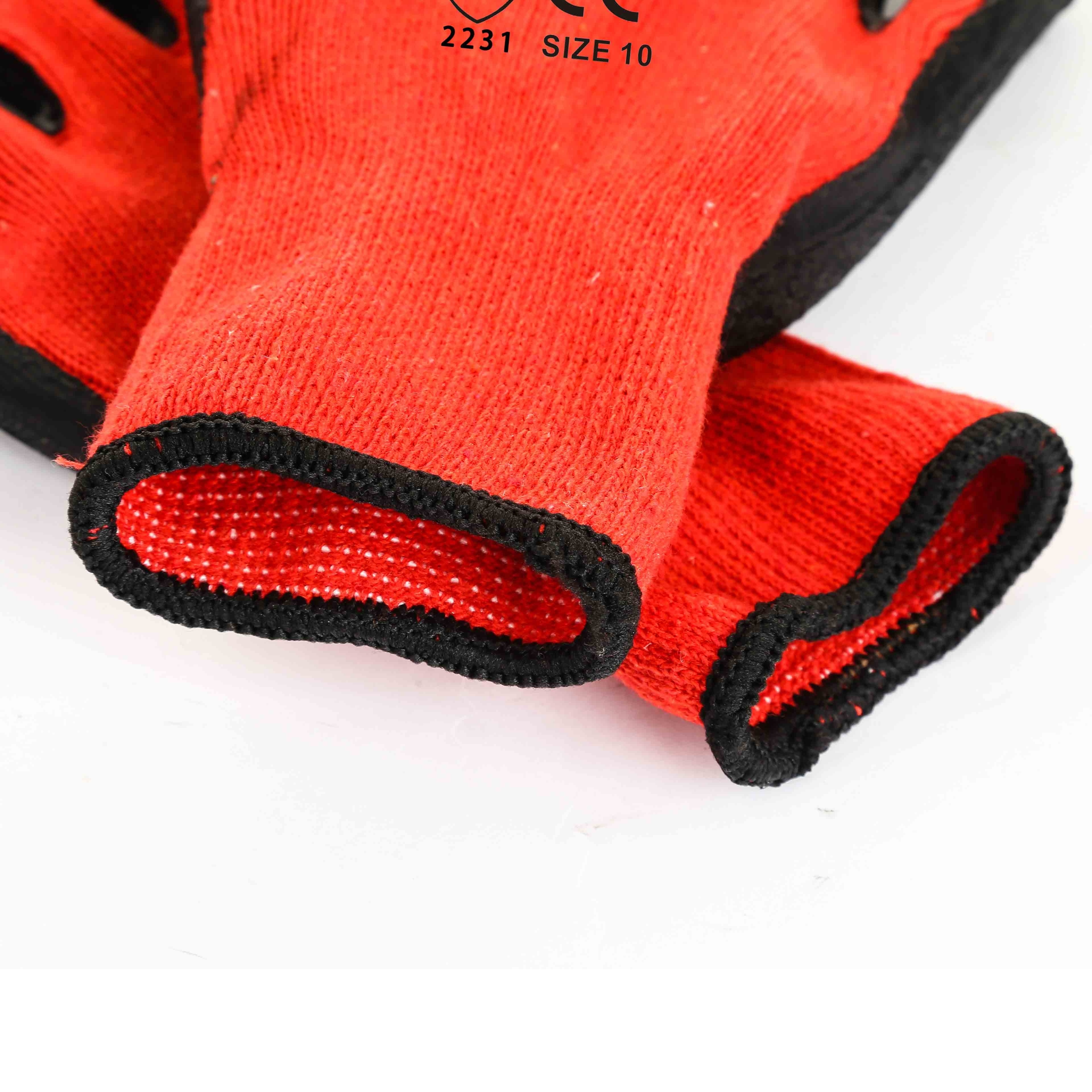 china factory wholesale red polyester nylon gloves with black latex coated safety gloves en388 work gloves men