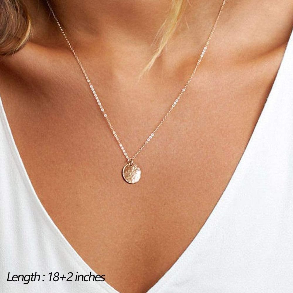 Fashion 14K Gold Plated Dainty Double  Layered Choker Necklace Bead Hammered Disc Y necklace hypoallerg Jewelry Gifts for Women