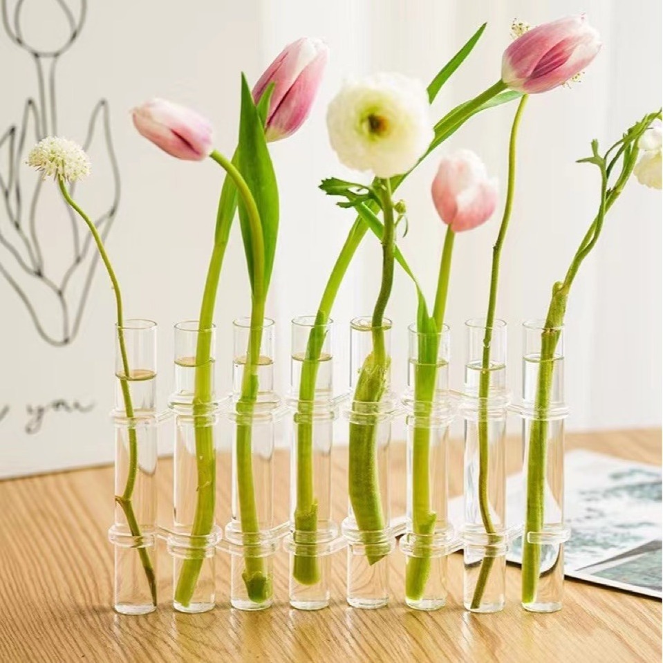 Hot sale creativity folding glass hydroponic flower maker Net red living room tabletop decoration test tube transparent vase