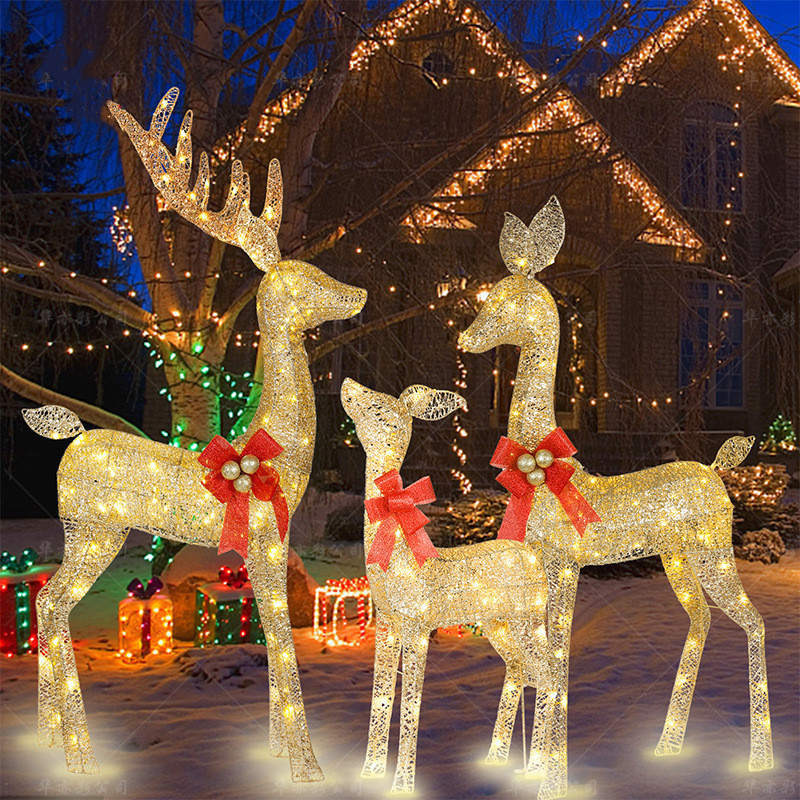 giant life size LED lighted up wire reindeer 3pcs a set outdoor Christmas reindeer with sleigh LED Christmas light decorations