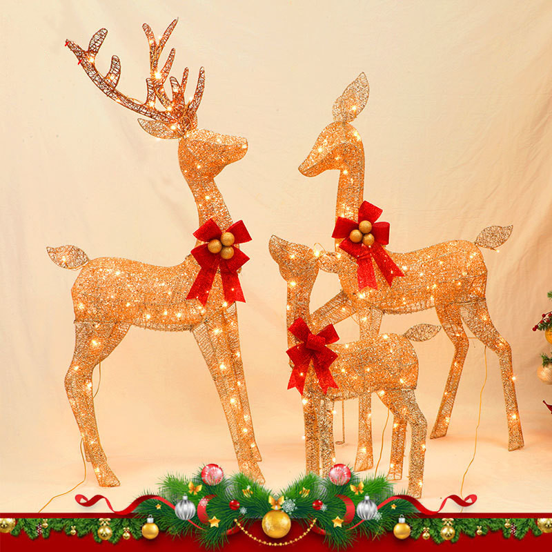 giant life size LED lighted up wire reindeer 3pcs a set outdoor Christmas reindeer with sleigh LED Christmas light decorations