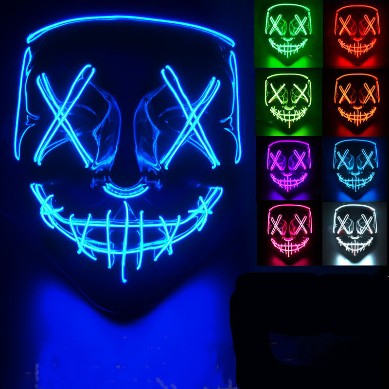 Hot selling Festival Cosplay Carnival Parties  EL Wire Scary Halloween LED light up Purge Mask