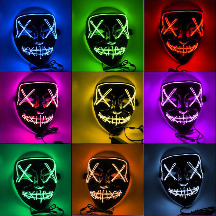 Hot selling Festival Cosplay Carnival Parties  EL Wire Scary Halloween LED light up Purge Mask