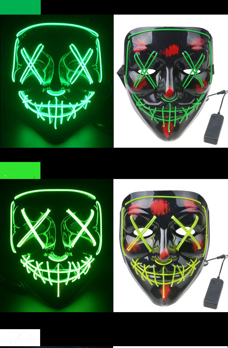 Hot selling Festival Cosplay Carnival Parties  EL Wire Scary Halloween LED light up Purge Mask