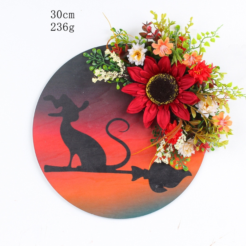 New product halloween moon cat wreath door hanging decorations Festive litter kitten rattan circle atmosphere decorations