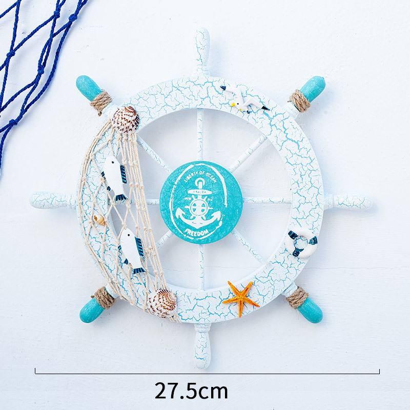 Rienar Nautical Beach Wooden Boat Ship Steering Wheel Fishing Net Shell Home Wall Decor