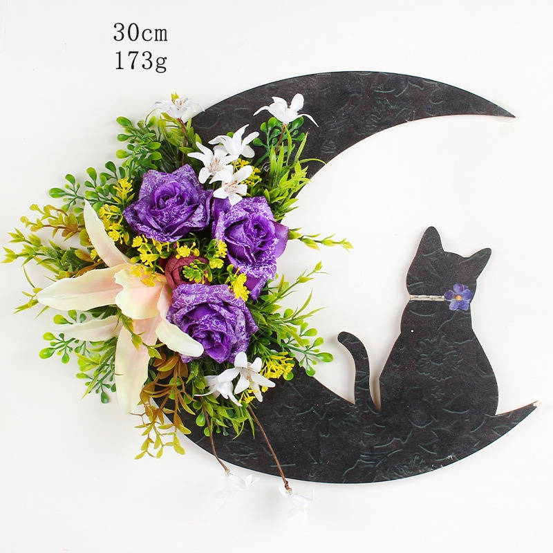 New product halloween moon cat wreath door hanging decorations Festive litter kitten rattan circle atmosphere decorations