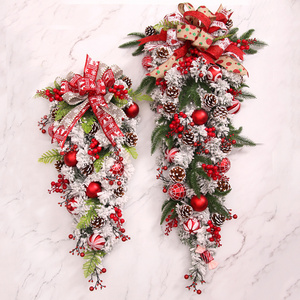 New Artificial Pine Spruce Pine Cones Garland Hanging Decorations Wall Front Christmas artificial plants and flowers