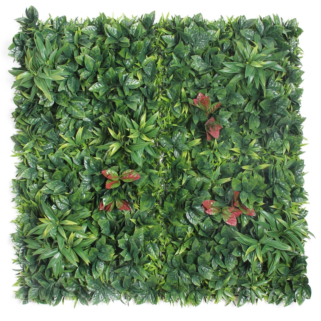 Factory wholesale vertical tiles silk flower plastic plant for wall artificial outdoor green wall