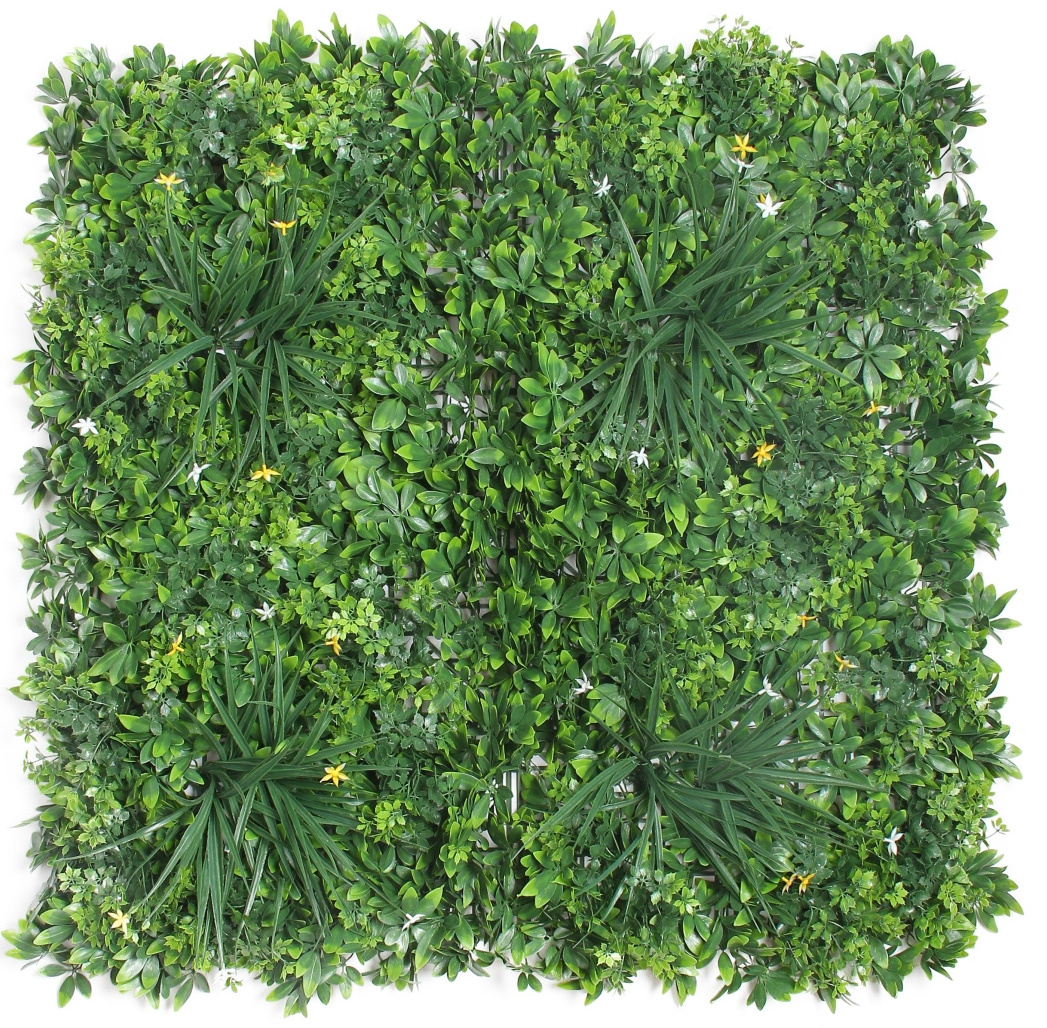 Factory wholesale vertical tiles silk flower plastic plant for wall artificial outdoor green wall