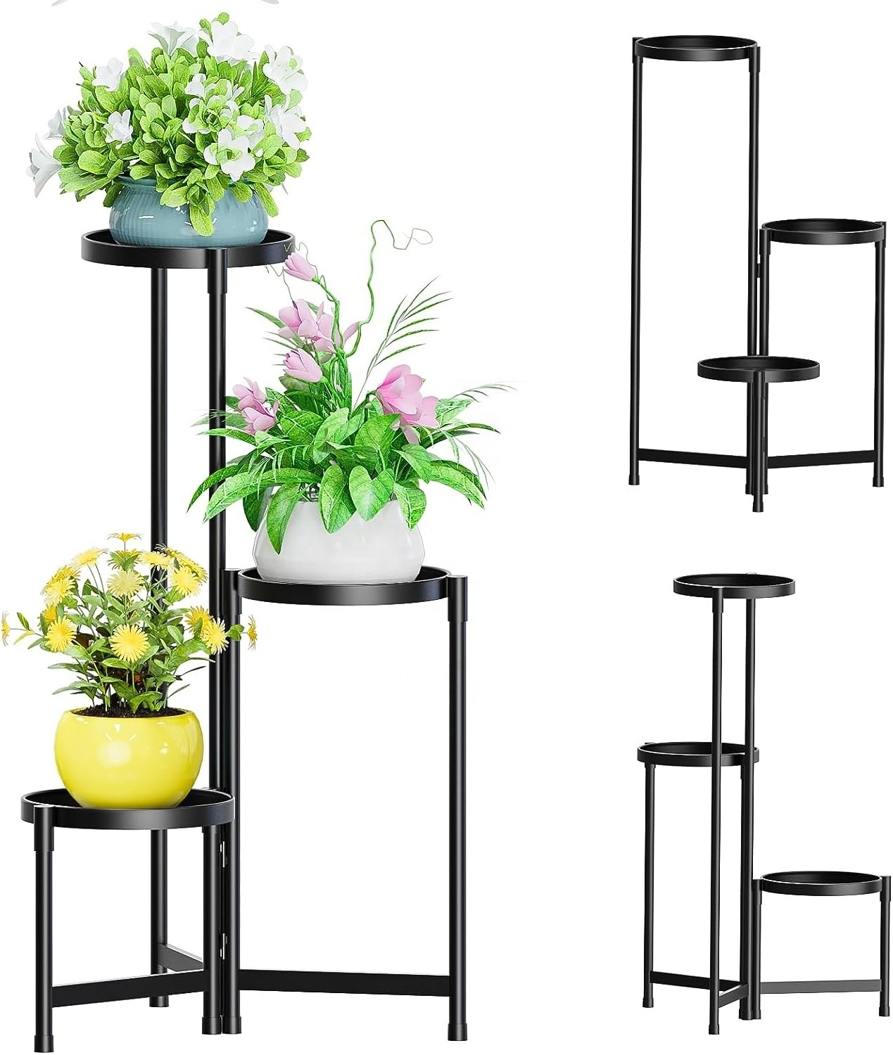 Metal Plant Stand Flower Pot Holder Display Stand Foldable Corner Tall Plant Shelf for Multiple Plants