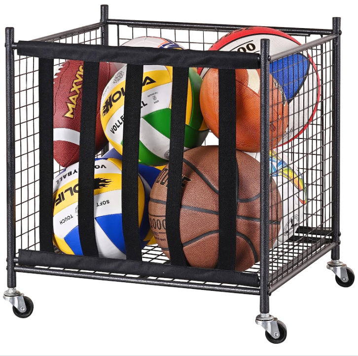 Rolling Sports Ball Storage Cart Stackable Ball Cage for Garage Storage Garage Organizer