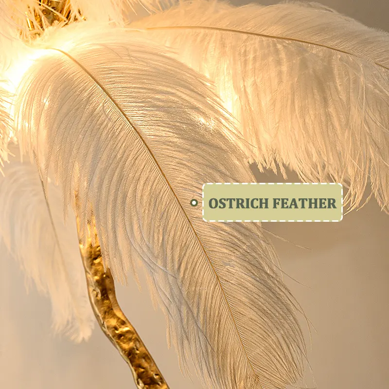 Modern Nordic Luxury Tree Branch Indoor Standing Light Resin Copper Ostrich Feather LED Floor Lamp