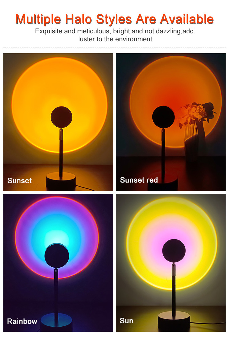 Factory Wholesale USB RGB App Wifi Control Sunset Floor Lamp Sun Rainbow Sunset Projector Night Light  For Bedroom