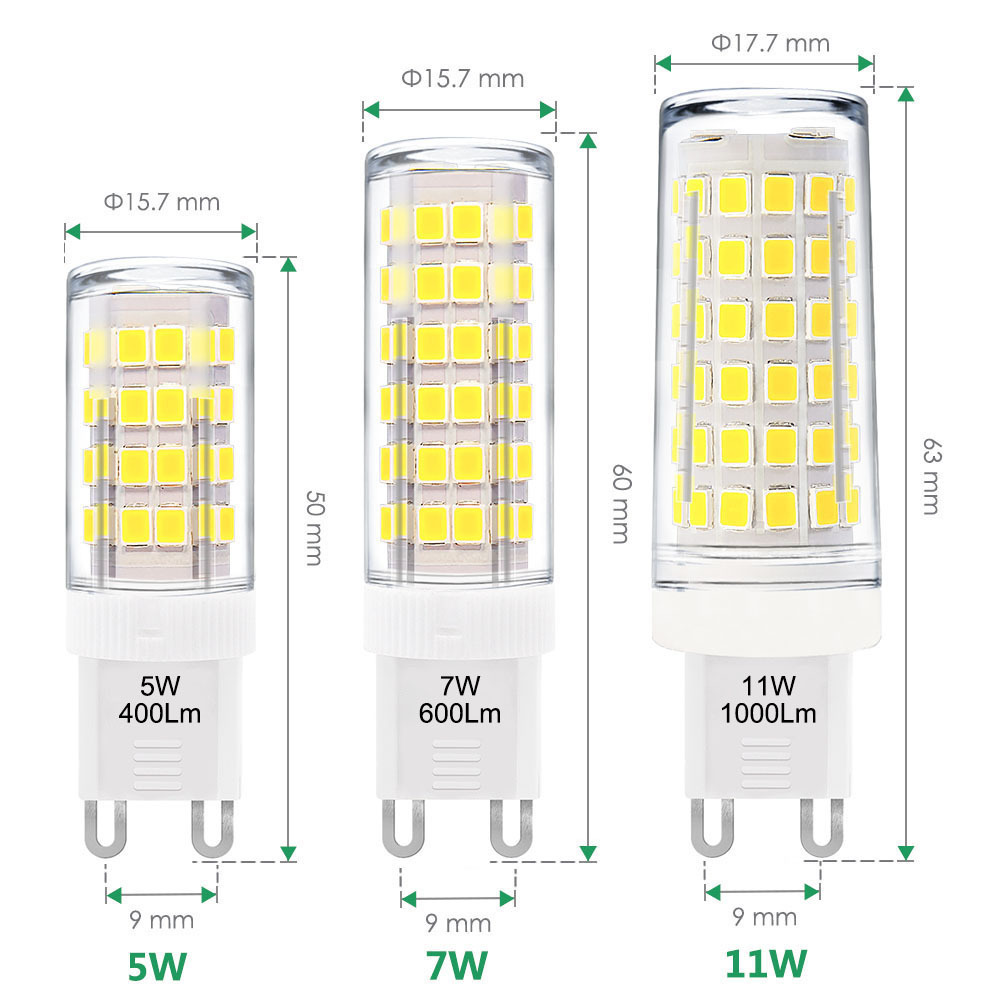 G9 Base LED Bulb Lamp with 2W 3W 4W 5W 7W 9W AC110V AC220V AC230V power saving dimmable flicker free LED light source