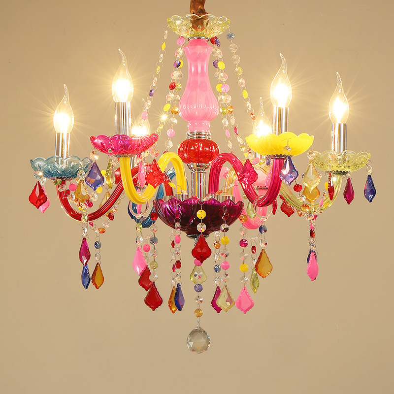 Modern Luxury European Style Colorful G9 Crystal Chandelier Crystal Lamp Pendant  For Girl Princess Bedroom Cafe KTV Bar  Rooms