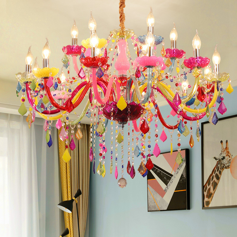 Modern Luxury European Style Colorful G9 Crystal Chandelier Crystal Lamp Pendant  For Girl Princess Bedroom Cafe KTV Bar  Rooms