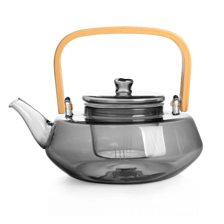 Promotion Price Wholesale Modern Design 800ml Glass Teapot with Wooden Handle