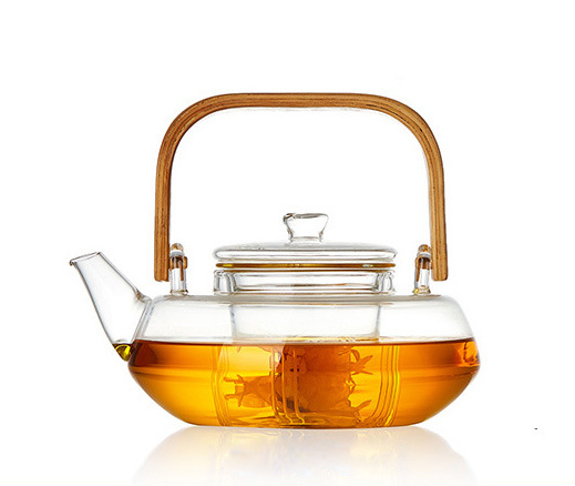 Promotion Price Wholesale Modern Design 800ml Glass Teapot with Wooden Handle