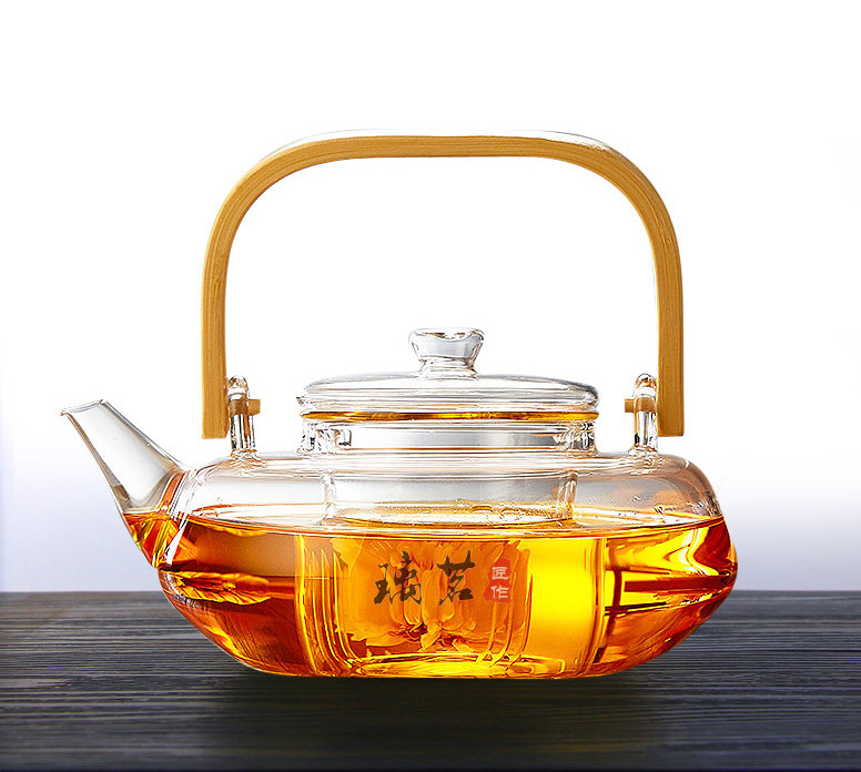 Promotion Price Wholesale Modern Design 800ml Glass Teapot with Wooden Handle