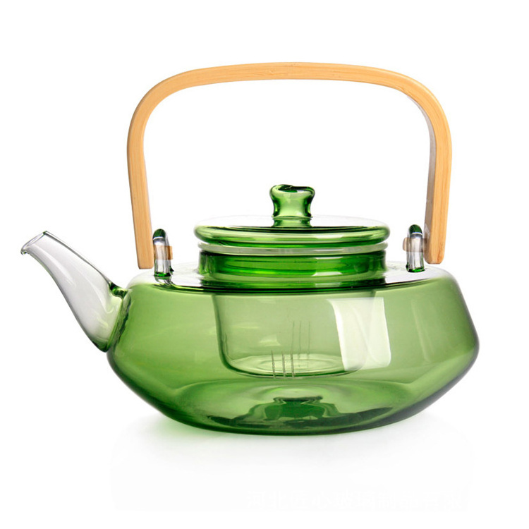 Promotion Price Wholesale Modern Design 800ml Glass Teapot with Wooden Handle