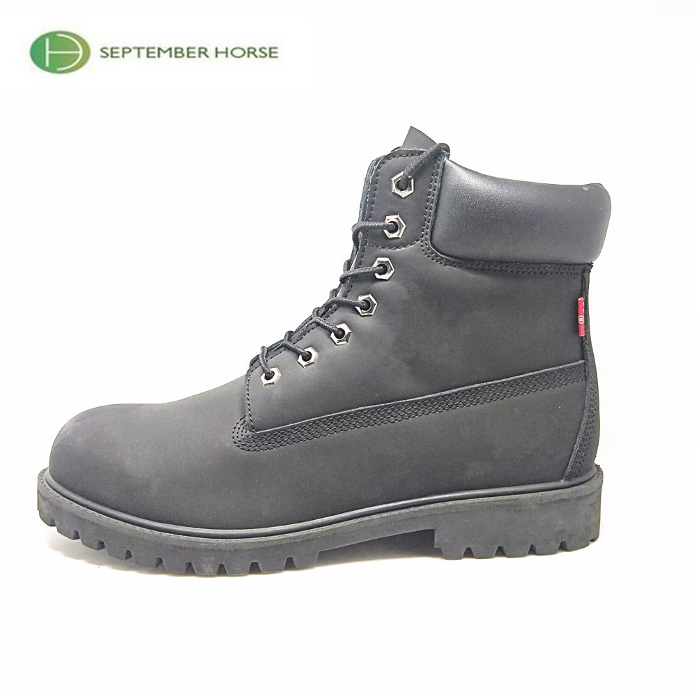 Black Wholesale High Quality Rubber Sole Nubuck Leather Work Boots For Men